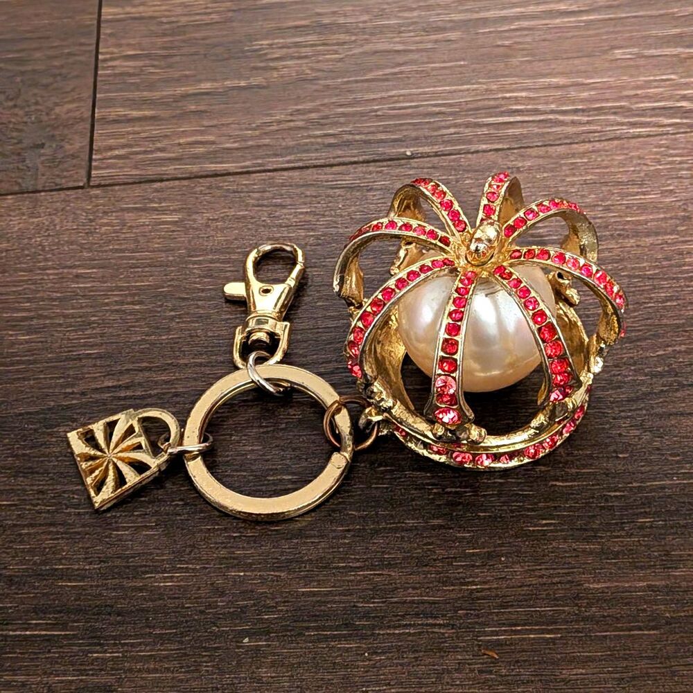 Vintage Kathy Van Zeeland Crown and Pearl Bag Charm Keychain